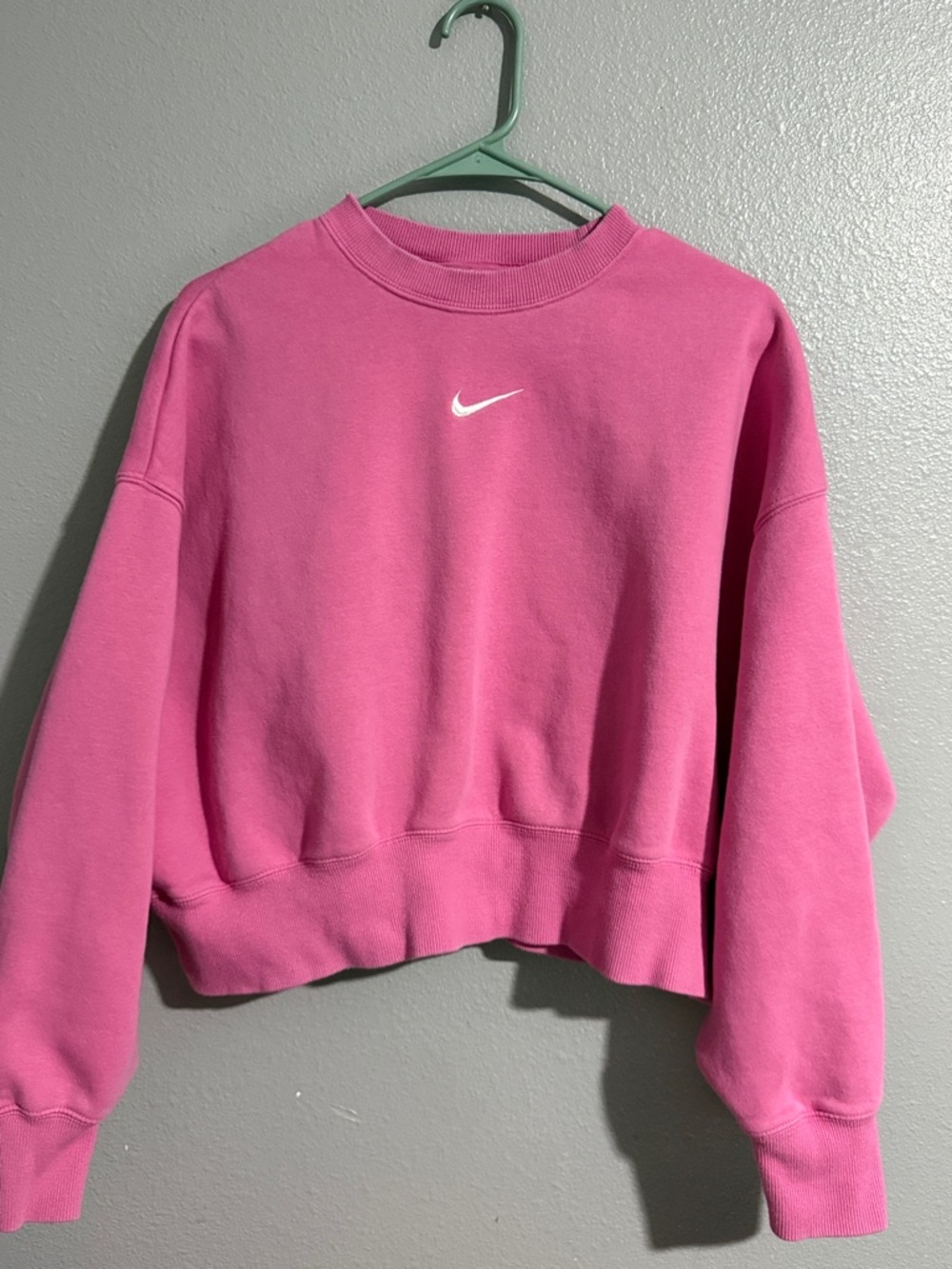 Nike  Pink Cropped Crewneck Sweatshirt with White Swoosh